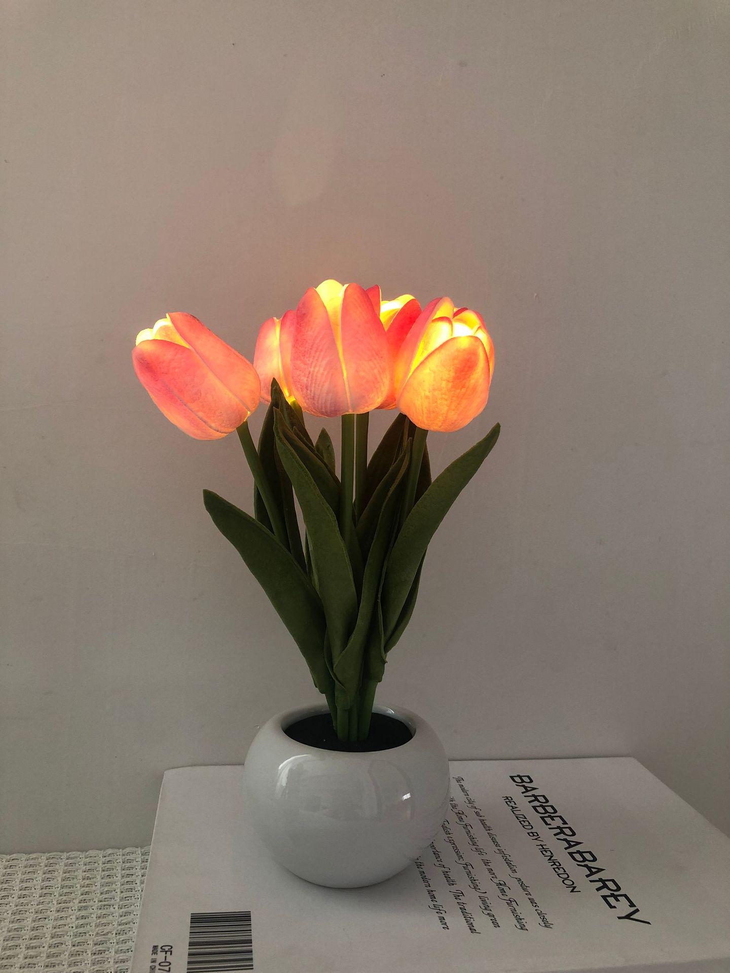 

6 Tulip LED Night Light USB Lamp - Artificial Flower Bouquet for Bedside or Desk. Battery-Powered