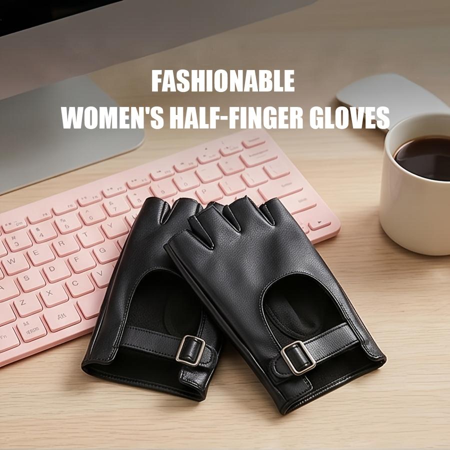Black Punk Short PU Leather Half-Finger Gloves Women Men Hip-Hop Driving Motorcycle Cool mittens Hollow Out Fingerless Gloces
