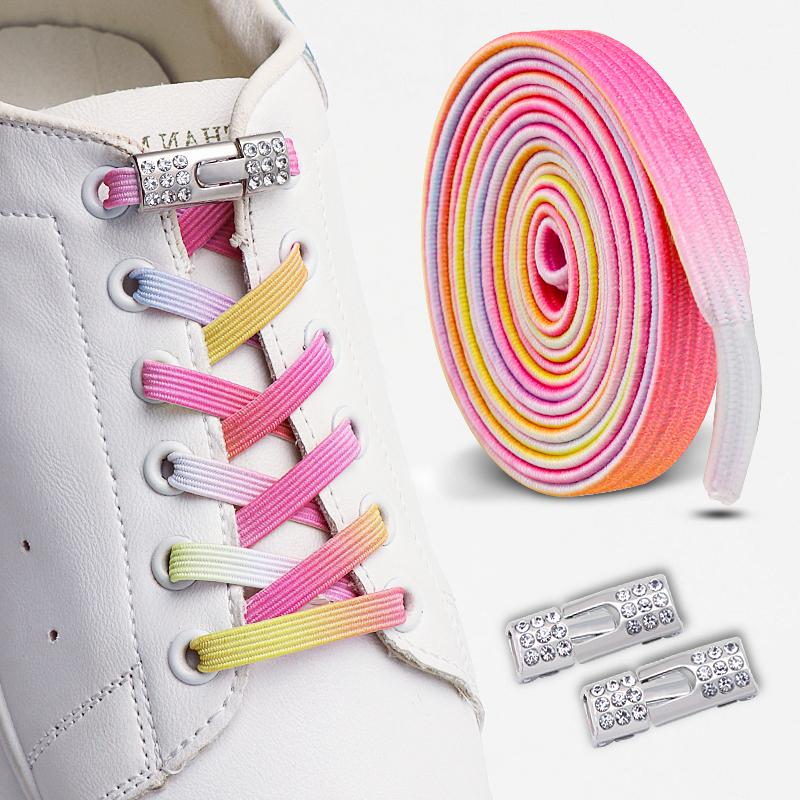 New Diamond Lock Shoelaces Without Ties No Tie Shoe Laces Elastic Laces Sneakers Colorful Glitter Flat Shoelace Shoe Accessories