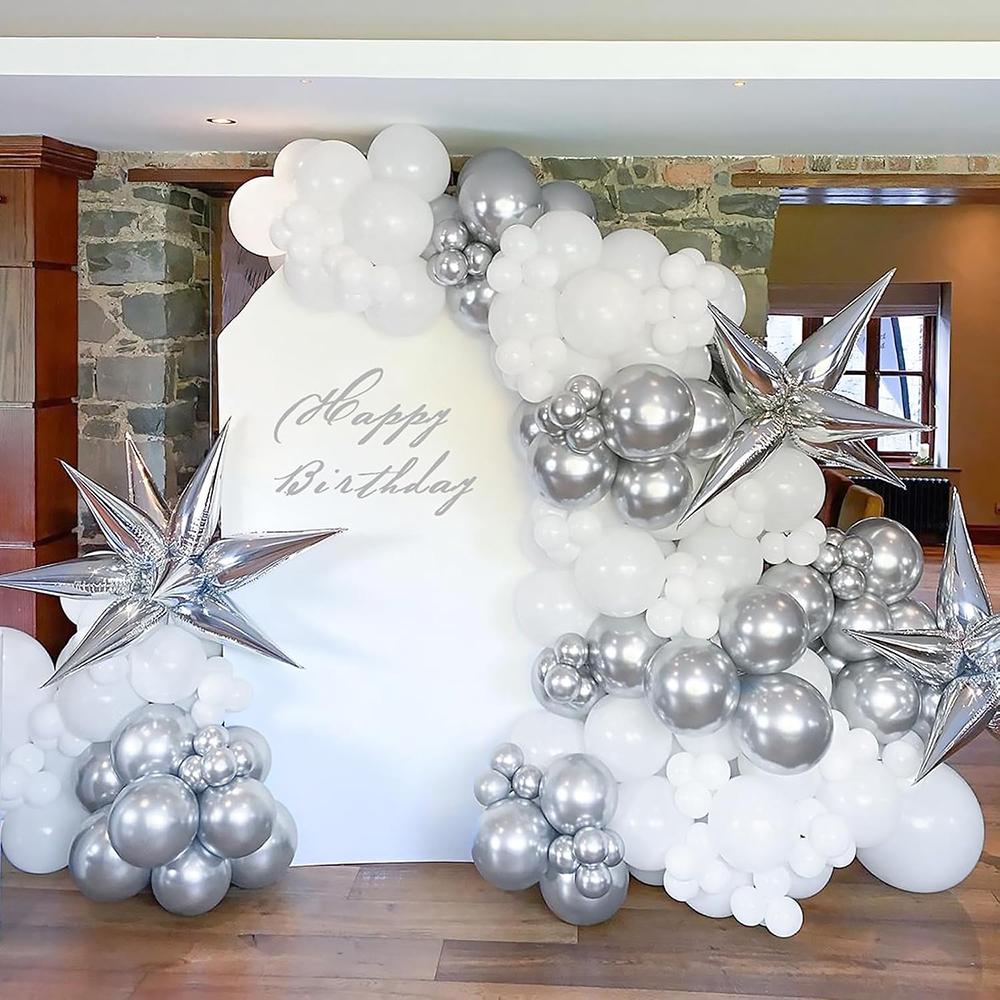 Wedding Theme Balloon Kit Arch White Silver Balloons Garland Garland Bridal Shower Wedding Anniversary Photo Background Decor