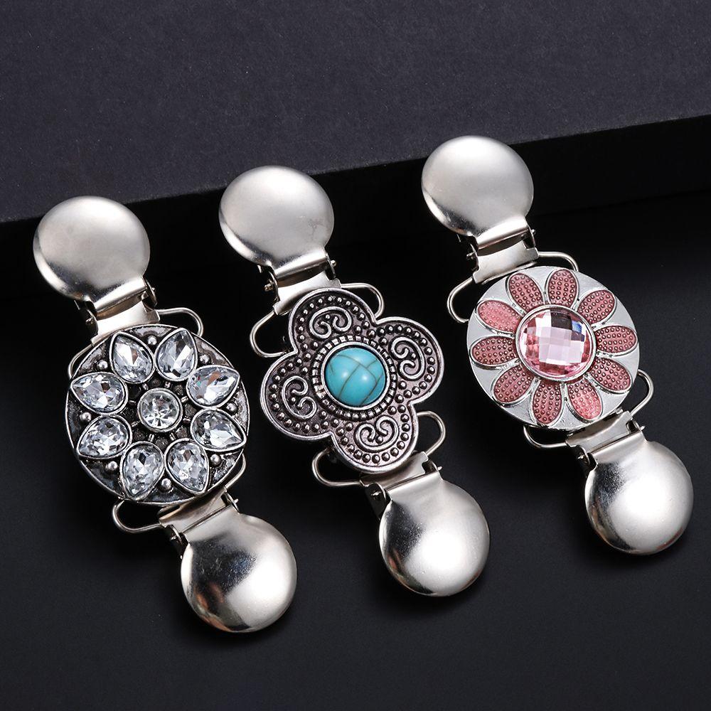 Fashion Charm Gift Rhinestone Retro Turquoise New Clip Clasps Shawl Brooch Cardigan Clip Sweater Blouse Pin