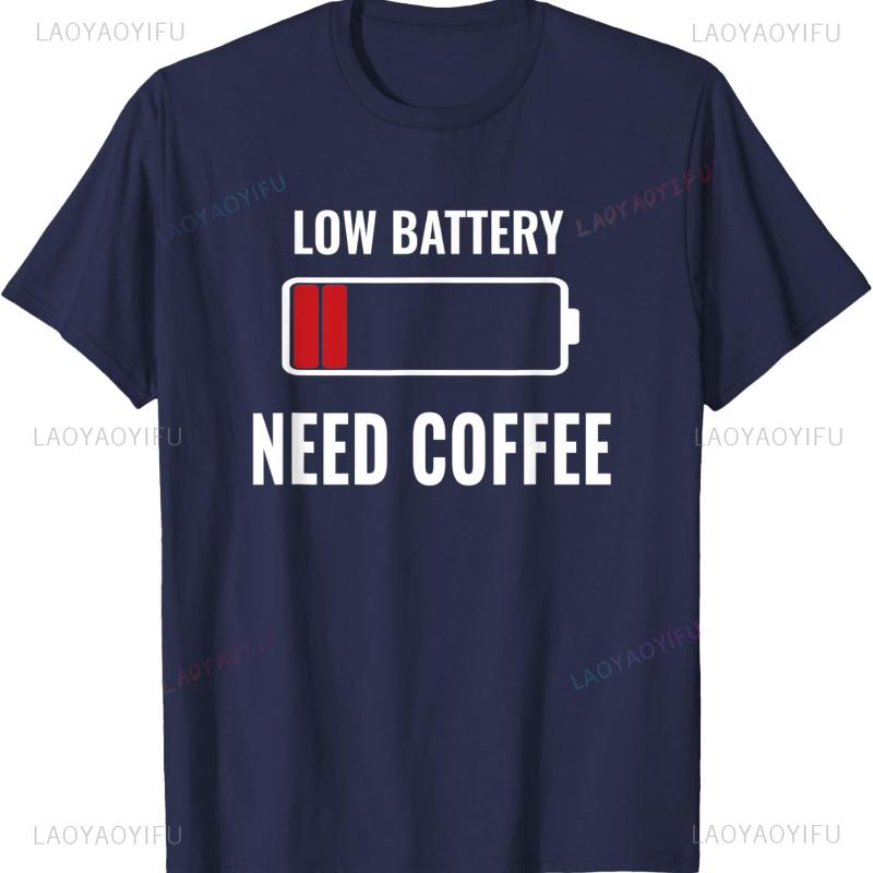 Low Battery Need Coffee Shirt Funny Sayings Cotton Tshirt Harajuku Aesthetic Clothes Women Clothes Oversized T Shirt Tops goth