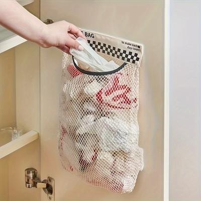 1 adet Mutfak Çöp Torbası Saklama Aparatı, Duvara Monte Geniş Kapasiteli Saklama Çantası, Plastik Torba Saklama File Cep