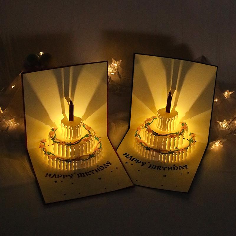 Pop-Up Birthday Cake Greeting Card with Music and Lights - Creative Holiday Blessing Gift