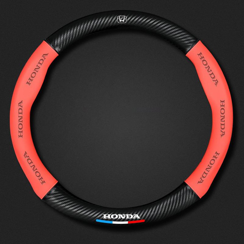WKB5  38cm Car Carbon Fiber Steering Wheel Cover For Honda Civic FIT CRV Accord Jazz HRV Car Interior Non-slip Steering Wheel Cover