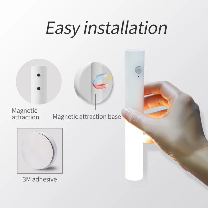 Rechargeable Motion Sensor LED Night Light Wireless Magnetic Induction Wall Lamp For Bedroom Stair Cabinet Kitchen Lighting