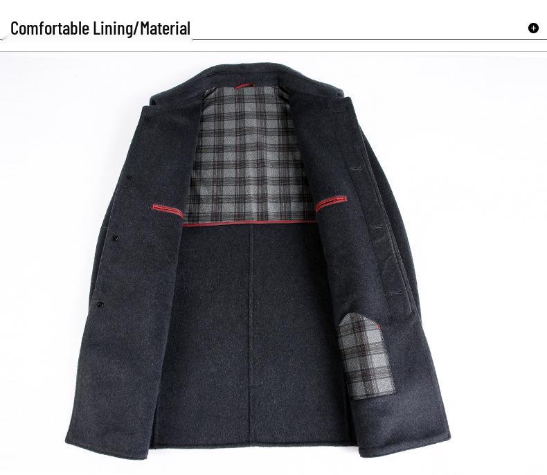 Men's Mid-Length Double-Faced Cashmere Wool Coat - Autumn/Winter Thick Tweed Jacket, Dad Style Trench Coat