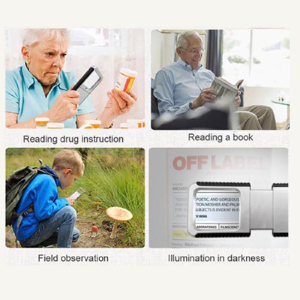 Handheld LED Magnifier 5x Magnification Illuminates Magnifier Pocket Loupe Reading Assistance