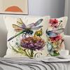 Ethereal Insect Art Throw Pillow Covers, Gradient Dragonfly & Floral Print Cushion Cases, Calming Minimalist Aesthetic Decor