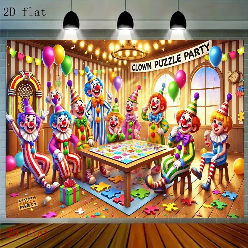 

2D Flat Print Clown Puzzle Party Backdrop Colorful Circus Clowns Photography Background 47.2x31.5inch/120*80cm