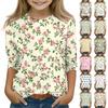 Tops estampados para meninas jovens de 5 a 16 anos, gola redonda, mangas 3/4, camisetas, tops da moda, roupas, camisetas