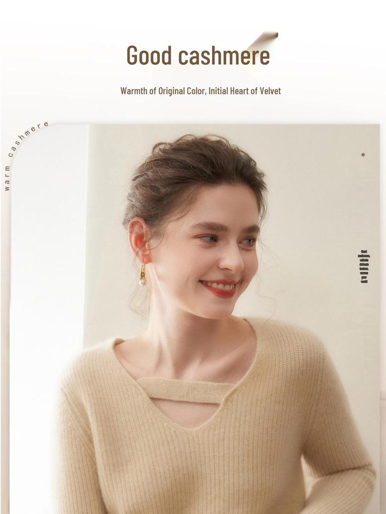 Women's Cashmere V-Neck Sweater - Elegant Rice Stitch Design, New Lazy Style, Simple Knitted Base Layer.
