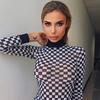 Sexy Black White Plaid Checkerboard T-shirts for Women Hollow Out Slim Top Female T-shirt Long Sleeve Tee Shirts