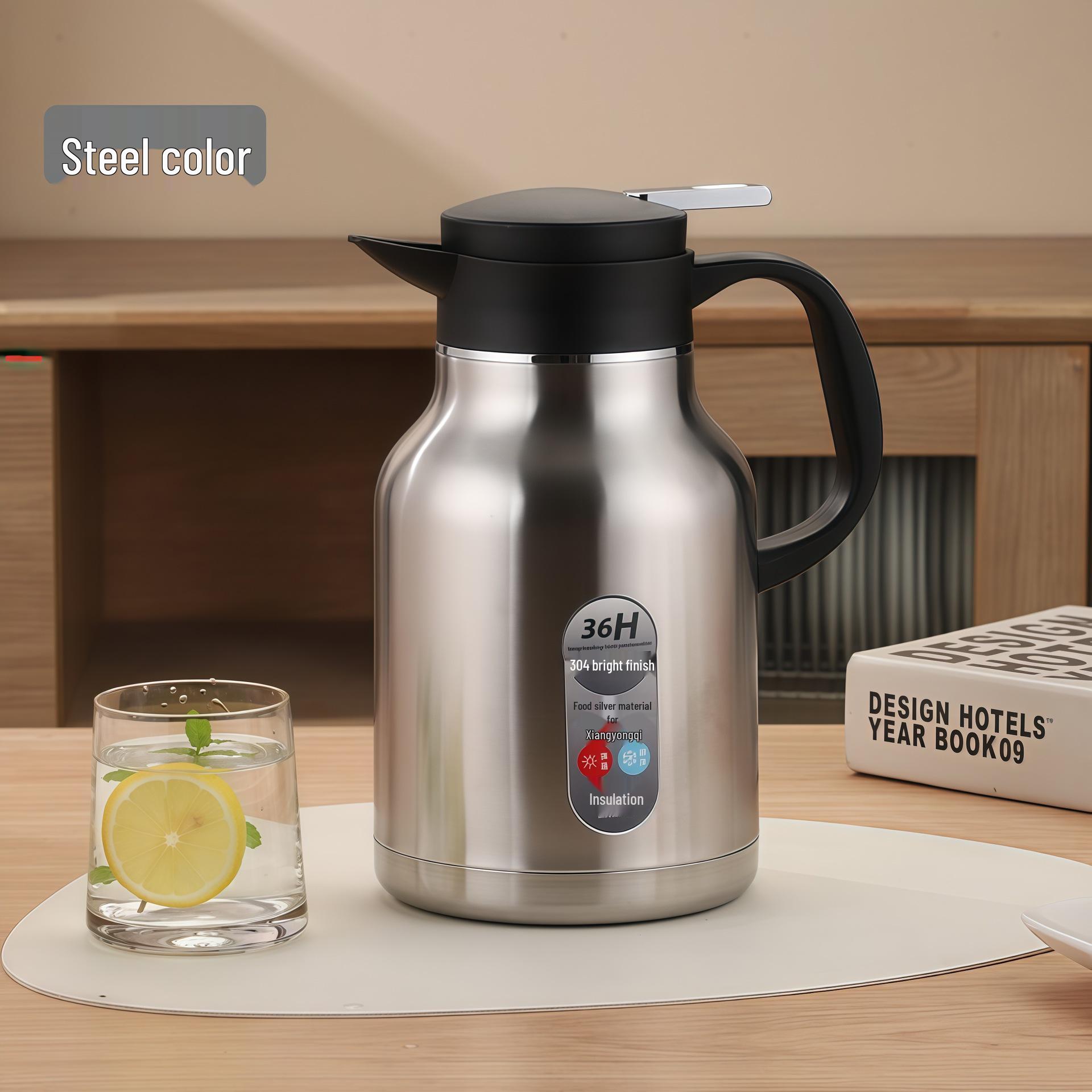 304 Stainless Steel Vacuum Insulated Double-Layer Kettle - Large Capacity Hot Water Kettle for Home or Hotel Use 1.6L SUS201 - 24-Hour Insulation