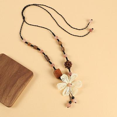 Wooden Hand-woven Retro Sweater Chain Women's Long Short Flower Necklace Literary Temperament Niche Accessories