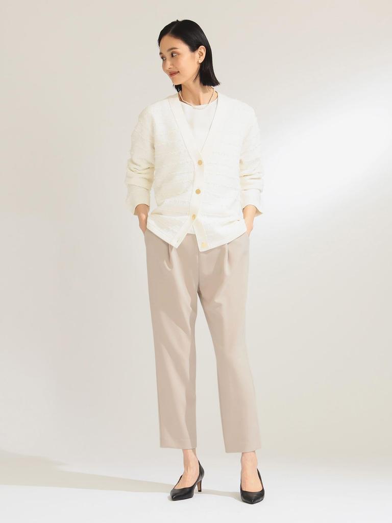 Beams Long Sleeve Tweed Knit Free 64150486887 Demi-Luxe Women's V-Neck Cardigan, OFF_WHITE, Size,