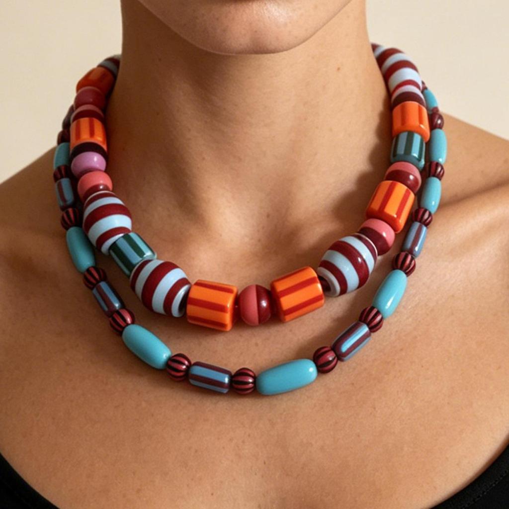 Fashionable Beach Ocean Style Necklace Layered Irregular Geometric Colored Bead Necklace for Women