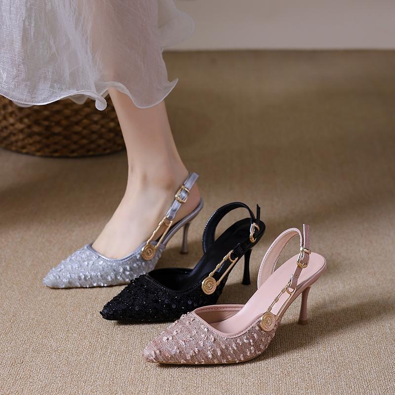 Summer New French Beautiful High Heels Women's Stiletto Pointed Toe Versatile Fashion Baotou High Heel Sandals