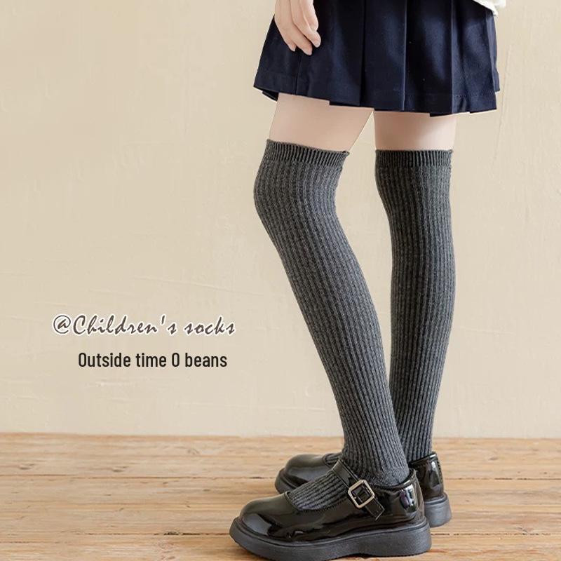 Dark Gray & White Children's Knee-High Socks – Unisex Boneless School Uniform Style