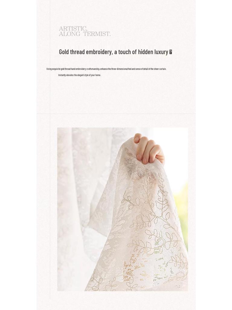 French Lace Embroidery Light-Permeable Privacy Curtains for Balcony, Bedroom, and Living Room