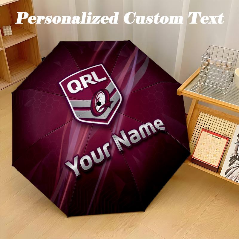Queensland Maroons Automatic 8‑ribs Umbrella, Custom Name Text Personalized Folding Umbrella Rain Sun Gift