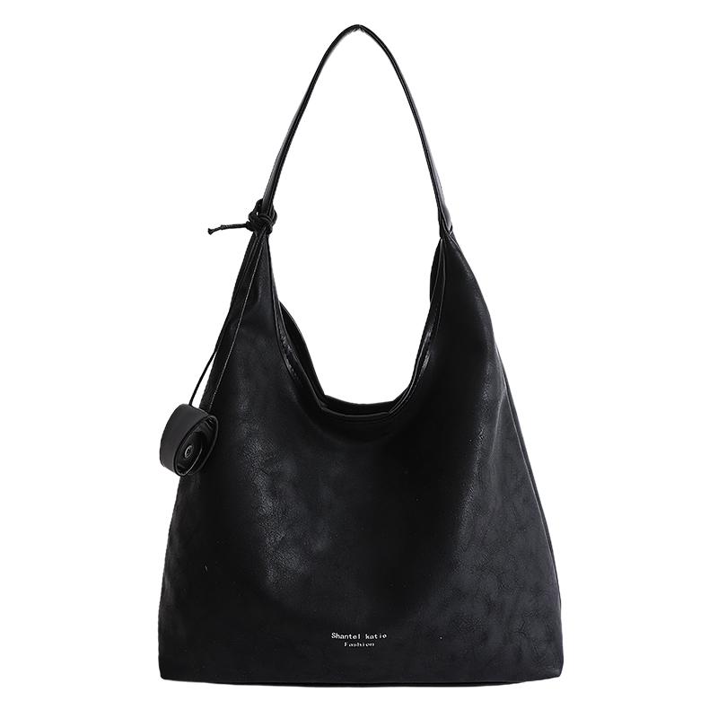 

Solid Color PU Zipper Large Capacity Casual Tote Bag Daily Commute Temperament Shoulder Bags Light Luxury Sweet Versatile Bags чёрный