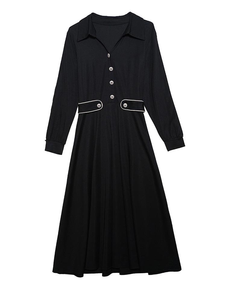 Elegant Color Block Patchwork Slim Fit Mid-Length Plus Size Long Sleeve Dress for Women - Spring/Autumn Collection
