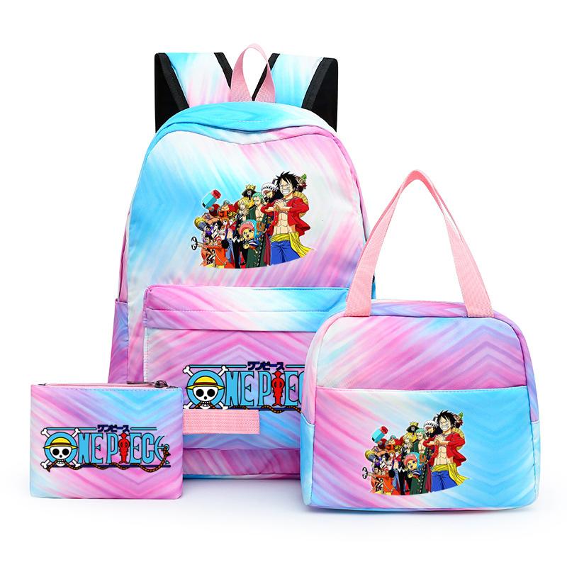 3Pcs/set Anime One Piece Anti-Theft Backpack Casual Daypack with Lunch Bag Pencil Case Back To School Daily Bookbag for Boy Girl Mochila Rucksack