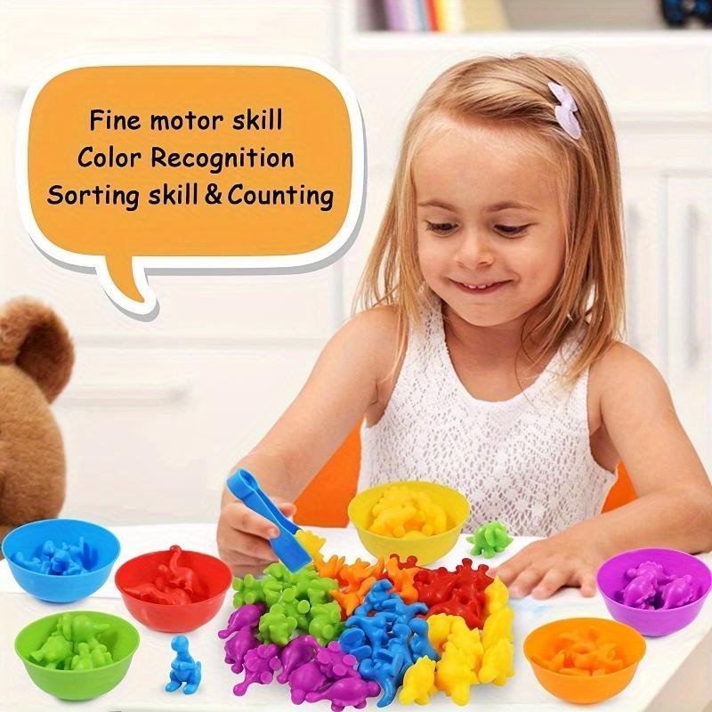 Colorful Dinosaur Matching Game with Sorting Bowls–Educational Toy for Kids Ages 3+,Rubber Material with Vibrant Dinosaur Shapes
