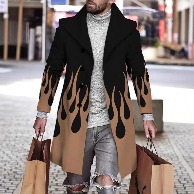 Mens Slim Fit Mid-Length Wool Blend Coat Striped Printed Casual Winter Outerwear 24-35 Years Old