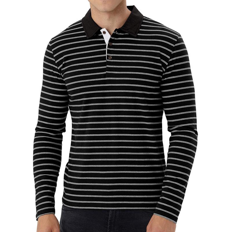Men's high-end golf striped polo shirt t-shirt men's lapel Paul shirt long sleeve tops