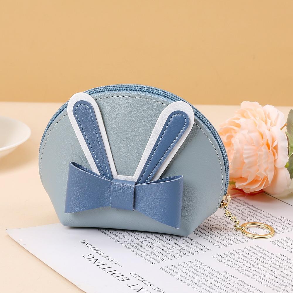 

Creative Multifunctional Coin Purse with Keychain Portable Mini Wallet Card Holder Zipper Catoon Bow Makeup Storage Bag синий