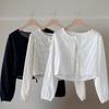 New Arrivals Open Run Women Sheer Ribbon Crop Cardigan Puff Sleeve