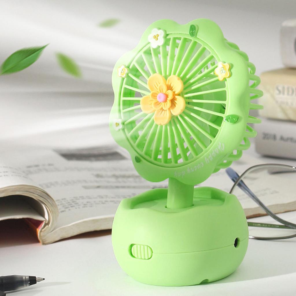 Handlicher Mini-Ventilator Kinder Klein Tragbar USB Wiederaufladbar Desktop Leiser Kühlventilator Grün Blume