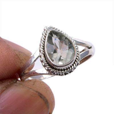 Natürlicher Grüner Amethyst Edelstein 925 Massiv Sterlingsilber Geschenkring Gr. 7.5 B4C90