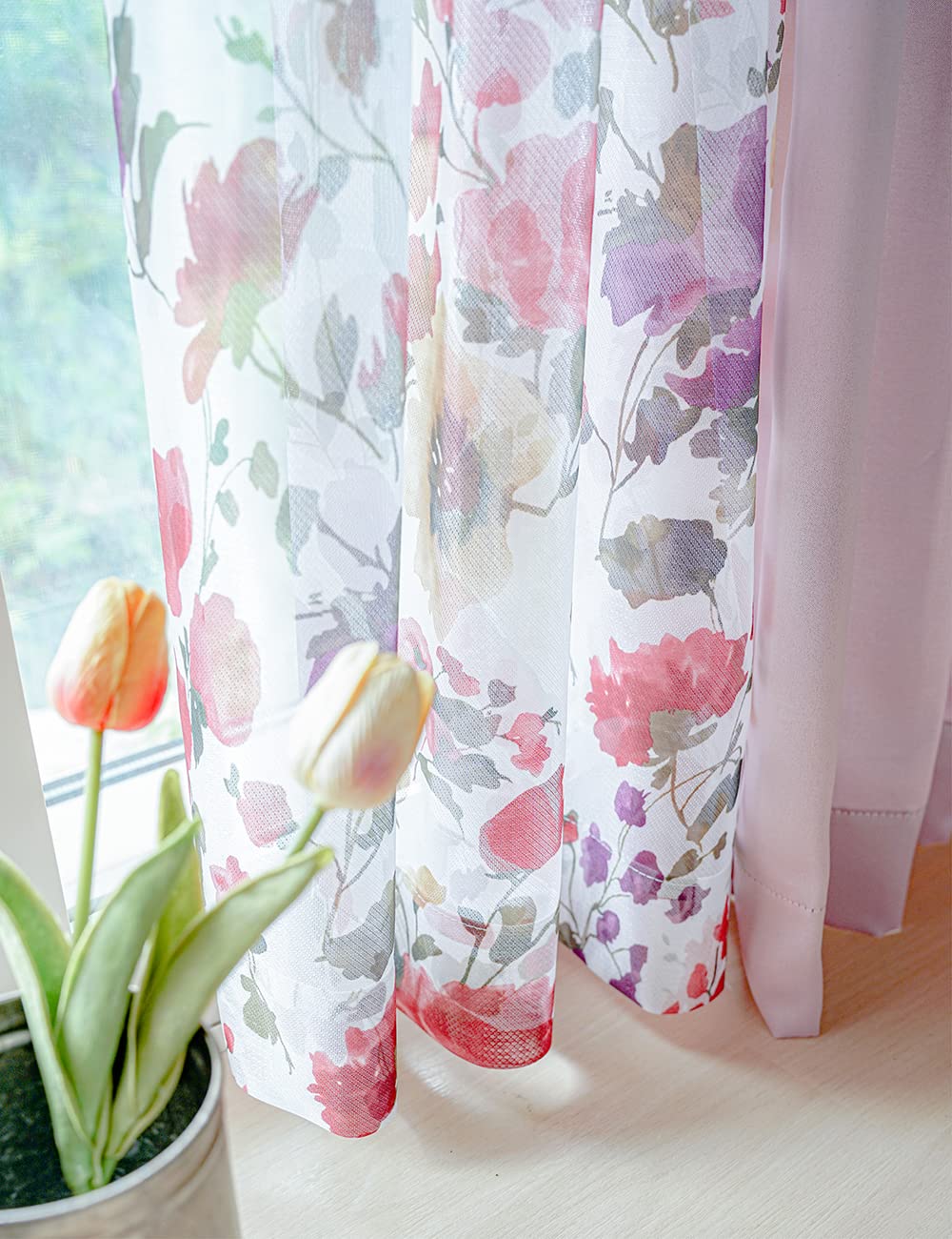 

2 Блэкаут шторы 2 Кружевные шторы с цветочным дизайном Крючки для штор Кисти для штор Розовый Ширина 100 x Длина 105 см Набор из 4 Шторный набор + + Предустановленный розовый