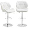 Set of 2 Bar Stools with Adjustable Height, Metal Base and PU Leather Seat, Kitchen Stools with Backrest and Footrest, 51.5x57.5x93-114.5cm, White