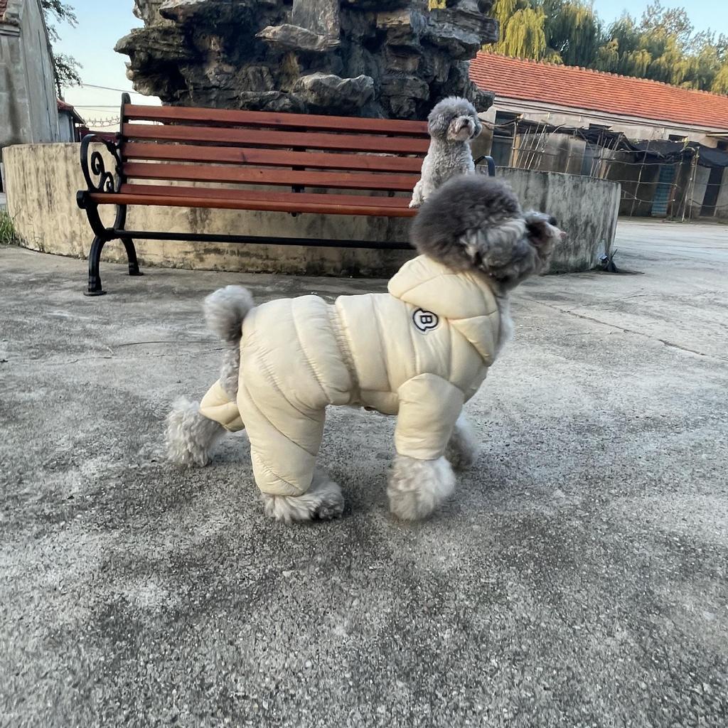 British Style Waterproof Cotton Coat for Small Dogs - Warm Four-Legged Winter Clothing for Pomeranians and Teddy Breeds