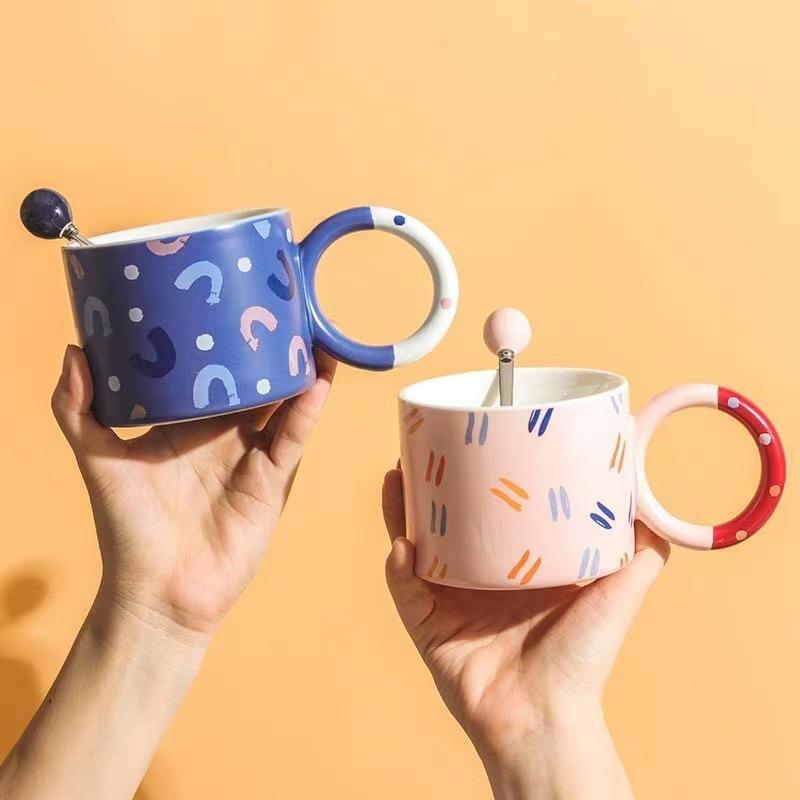 Ins Style High Value Mug Creative Cute Drinking Cup Girls Ceramic Cup Office Couple Coffee Cup