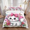 3-teiliges Kätzchen mit Schleife Bettwäsche-Set - Weich und Gemütlich für Schlafzimmer, Gästezimmer und Wohnheim Dekorative Bettwäsche 3-teiliges Set 1 Bettbezug + 2 Kissenbezüge