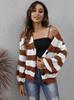 Women's cardigan cross-border European and American autumn and winter women's clothing new contrasting striped button splicing machine-woven sweater 