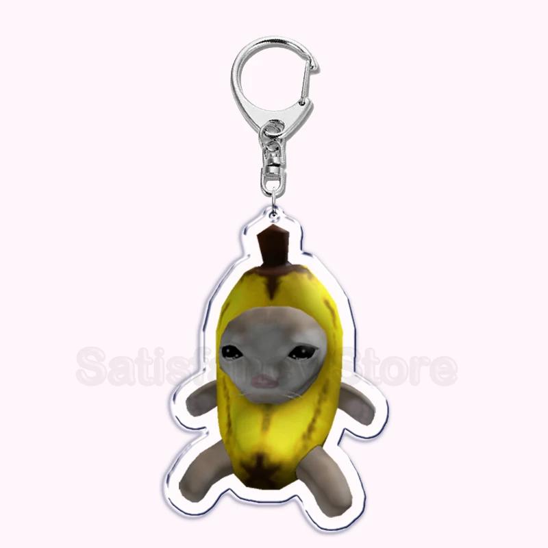 Creative Banana Cat with Heart Keychain for Accessories Bag Pendant Food Fruit Happy Cats Key Chain Ring Keychains Jewelry Gift
