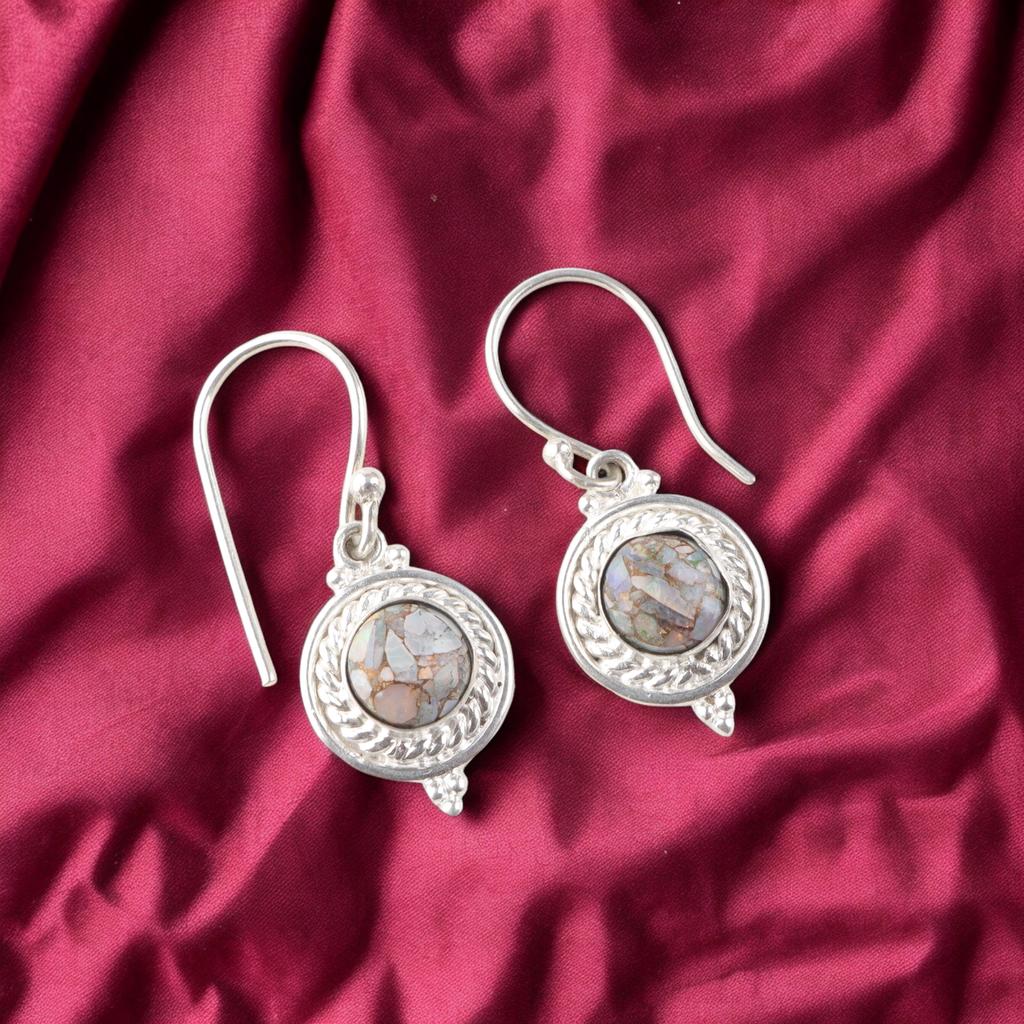 Ethiopian Copper Turquoise Gemstone 925 Sterling Silver Jewelry Earrings 1.43" EE-117-43