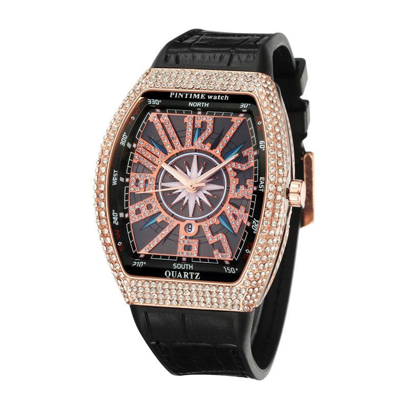 1PC Men's Watch Barrel Watch Simple Watch Belt Yacht Diamond Retro Quartz Watch