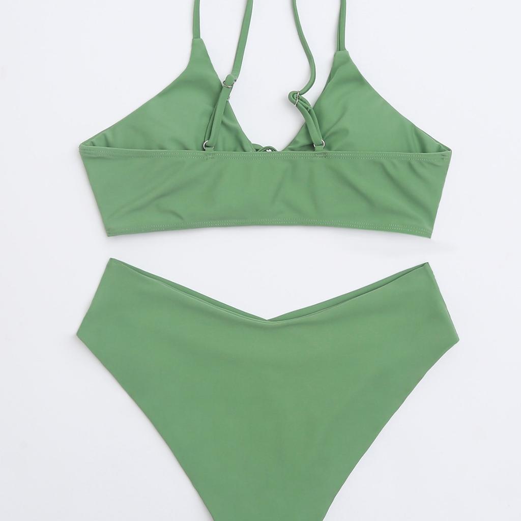 Solid Tie Side Sexy Two Piece Bikini Swimsuit Comfortable Elegant For Summer Vacation