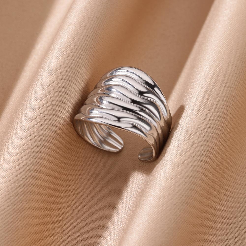 Stainless Steel Irregular Open Rings for Women Silver Color Texture Minimalist Wedding Aesthetic Finger Ring Jewelry anillos