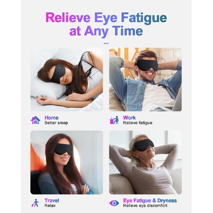 Cooling & Heat Eye Mask for Sleeping, Cordless Heated Silk Sleep Mask, Eye Compress for Dry Eyes, 3 Temperature, Auto Shut-Off for Sleep, Adjustable