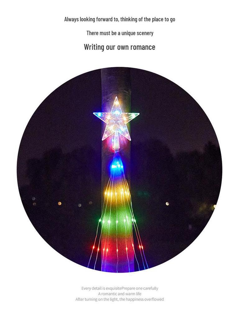 Pentagram LED Waterfall Tail Lights: Decorative Leather Wire Star String Lights for Christmas & Holiday Courtyard Decor.