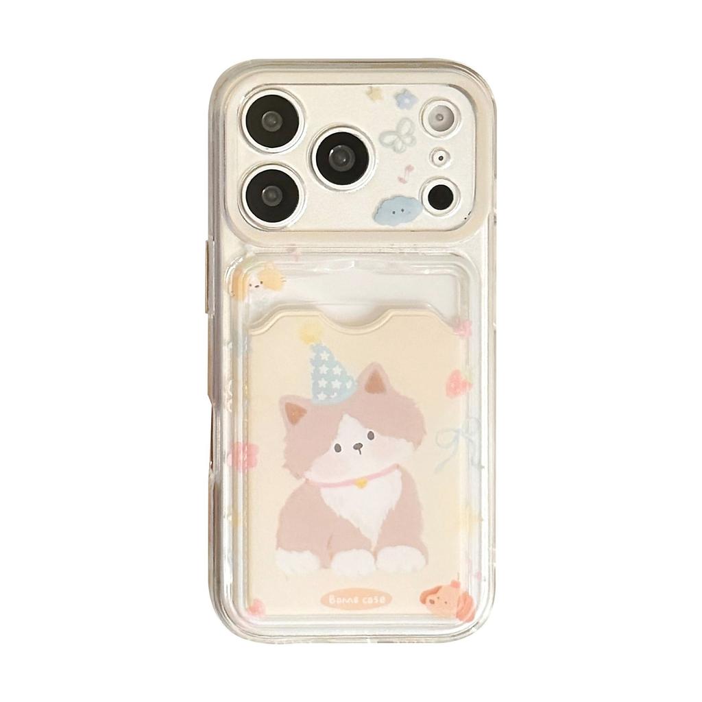 Cute Kitten Ins Card Bag, Suitable for Iphone17pm Mobile Phone Case 15 Apple 16 Transparent 13 All-inclusive Soft Case