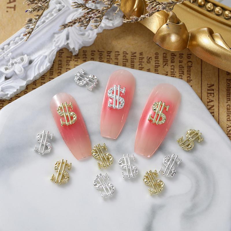10Pcs Dollar Sign Nail Art Charms 3D Alloy Shiny Usa Money Sign Nail Decoration Luxury Manicure Diy Accessories